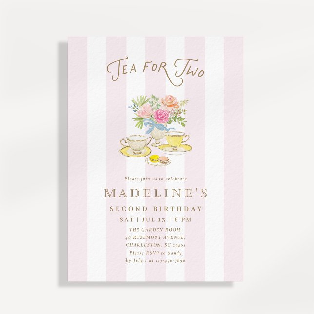 Te för två rosa ränder andra födelsedagsfirande te inbjudningar (Skapare uppladdad)