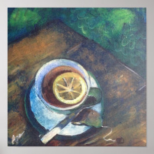 te i kopp med citron i trädgården poster