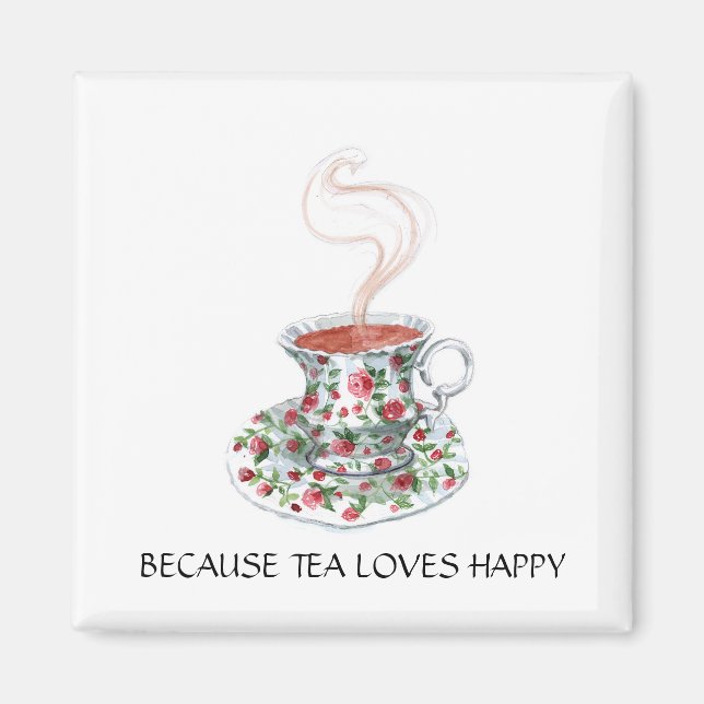 Te kärlek lycklig slogan, vintage kopp ro magnet (Framsidan)