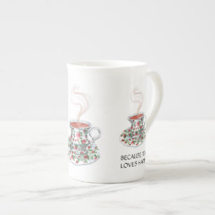 Te kärlek lycklig slogan, vintage kopp rosor benporslin mugg