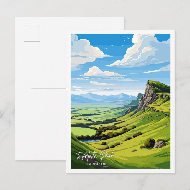 Te Mata Peak New Zealand Travel illustration Vykort (Fram/baksida)