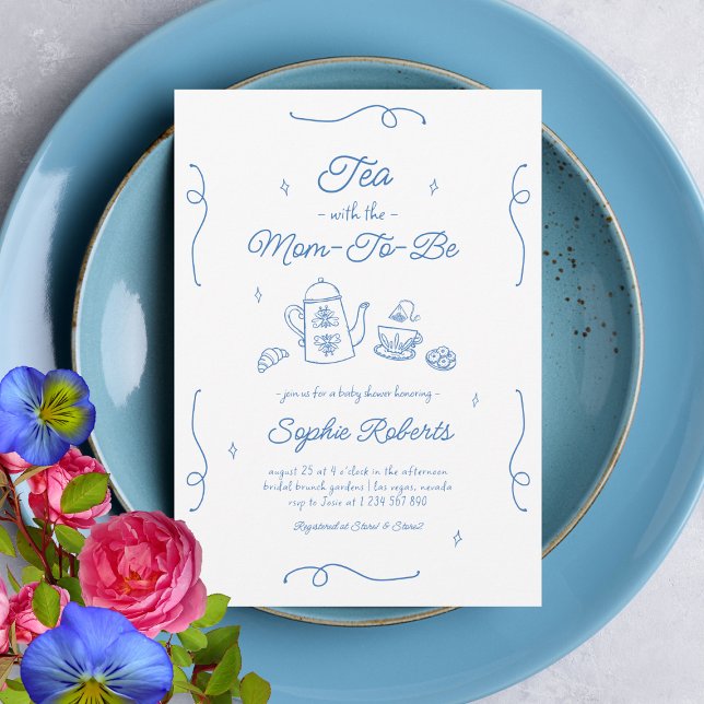 Té med den blivande mamman Handritad Baby Shower Inbjudningar (Skapare uppladdad)