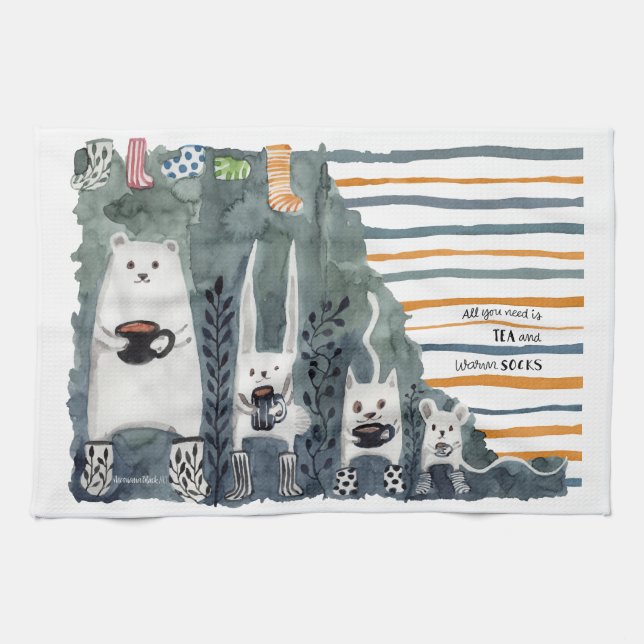 Te- och Warm Socks Köksdukar Kökshandduk (Horisontell)