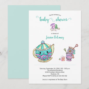 Te Teal Baby Shower för Tute Tea Time Inbjudningar