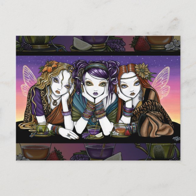 Tea 4 Tre Eccentric KiKi Party Älvors vykort (Framsida)