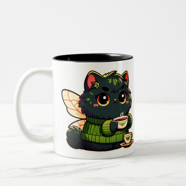 Tea älskare fairy cat Två-Tonad mugg (Vänster)