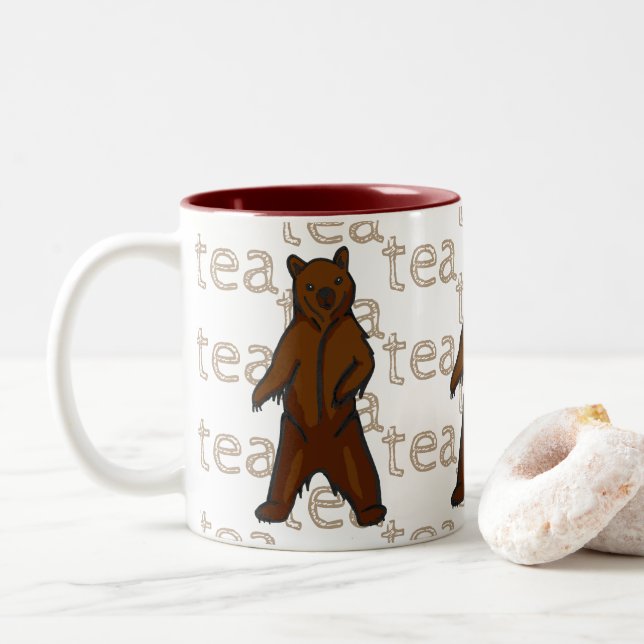 Tea Artistic Vild Grizzly Brown Bear Två-Tonad Mugg (Med munk)