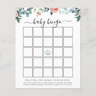 Tea Baby Shower Bingo-spelkort