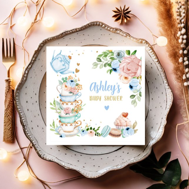 Tea Baby Shower Blue Flower Girl Baby brinner Pappersservett (Skapare uppladdad)