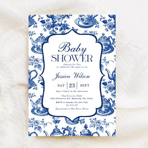 Tea Baby Shower Blue White Chinoiserie Inbjudningar