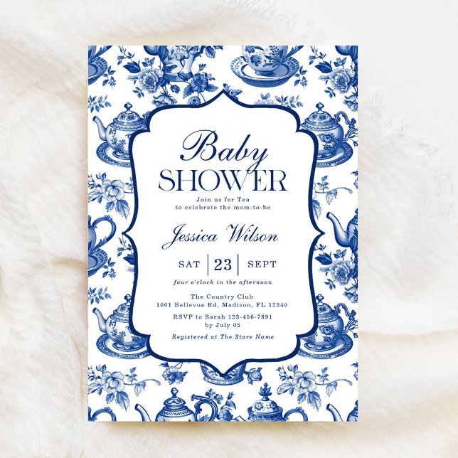 Tea Baby Shower Blue White Chinoiserie Inbjudningar (Skapare uppladdad)