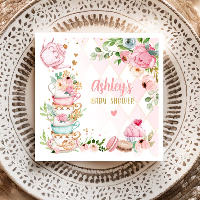Tea Baby Shower Rosa Flower Girl Baby brinner Pappersservett (Skapare uppladdad)