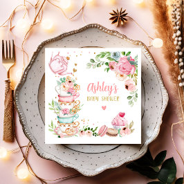 Tea Baby Shower Rosa Flower Girl Baby brinner Pappersservett