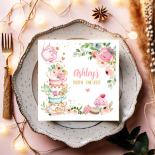 Tea Baby Shower Rosa Flower Girl Baby brinner Pappersservett