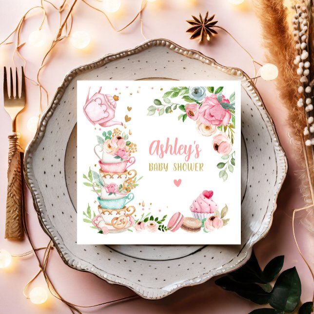 Tea Baby Shower Rosa Flower Girl Baby brinner Pappersservett (Skapare uppladdad)