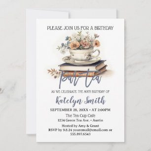 Tea Birthday Par-Tea Dusty Blue Tea Kopp Bokar Inbjudningar