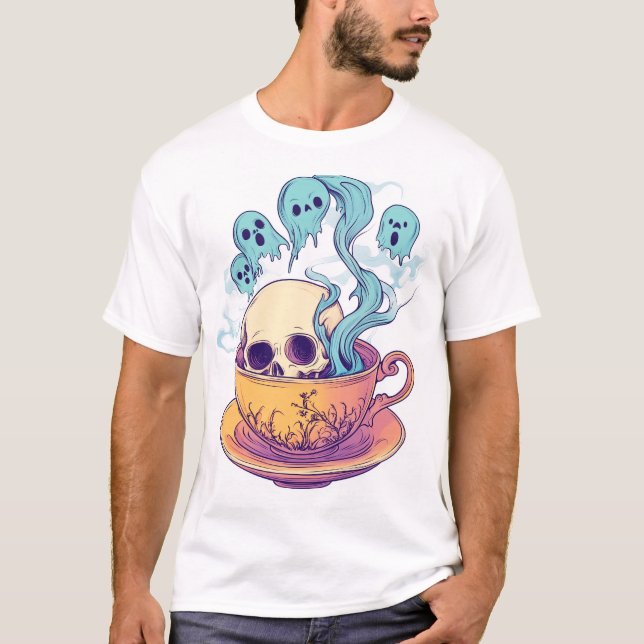 Tea & Bones � Funny Relaxed Skull T Shirt (Framsida)