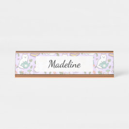 Tea & Bookish Cats Personalized Desk Name Plate
