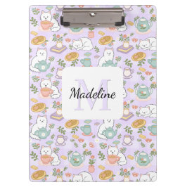 Tea & Bookish Cats Personalized Monogram Clipboard