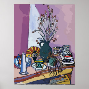 Tea Bord och Flowers Poster