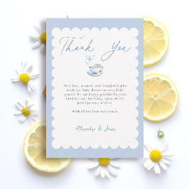 Tea Brewing Script Blue Theme Script Baby Shower Tack Kort