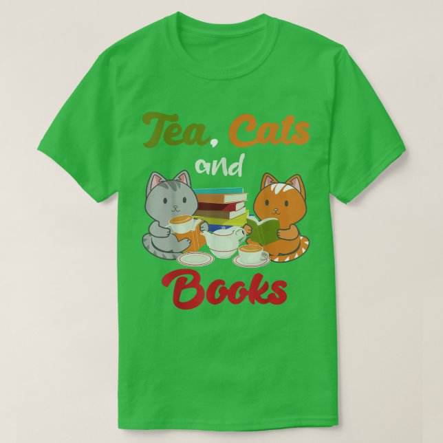 Tea Cats och Bokar Cat Lover Bookworm Tea Drinker T Shirt (Design framsida)