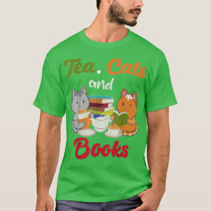 Tea Cats och Bokar Cat Lover Bookworm Tea Drinker T Shirt