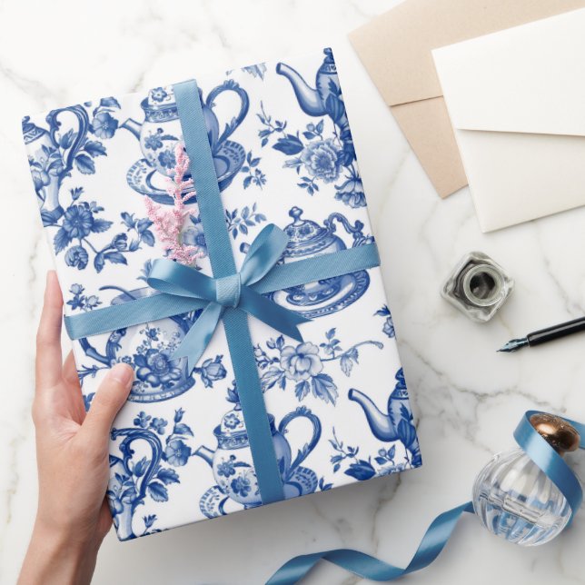 Tea Chinoiserie Fransk Toile Du Jouy Mönster Presentpapper (Gåvor)