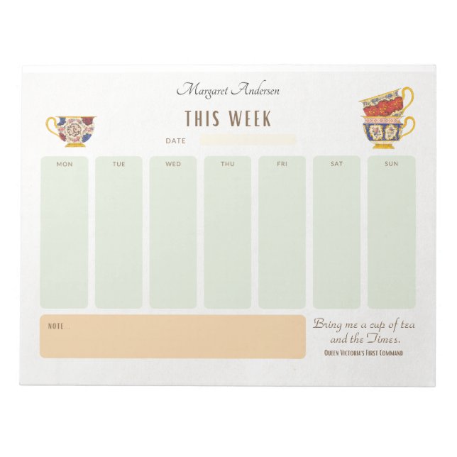 Tea Drinker Personlig Victorian Stil Planner Anteckningsblock (Framsida)