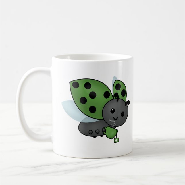 Tea Drinking Ladybug Coffee Mugg (Vänster)