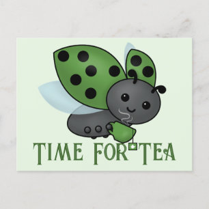Tea Drinking Ladybug Postcard Vykort