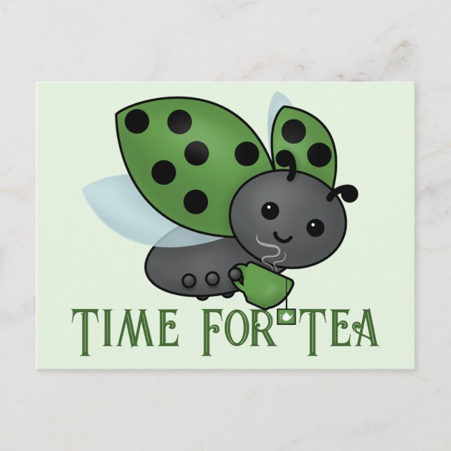 Tea Drinking Ladybug Postcard Vykort (Framsida)