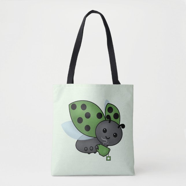 Tea Drinking Ladybug Tote Bag Tygkasse (Framsida)