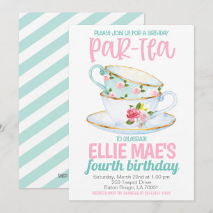 Tea Födelsedagsfest inbjudan