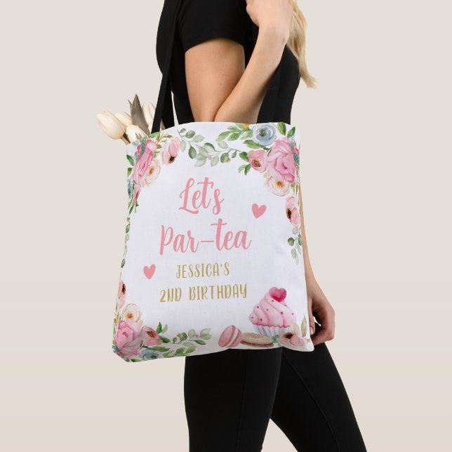 Téa Födelsedagsfest Rosa Blomma Flickor Par-tea Bl Tygkasse (Närbild)