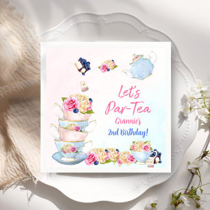 Tea Födelsedagsfest Rosa Flower Girl Par-tea Blomm Pappersservett