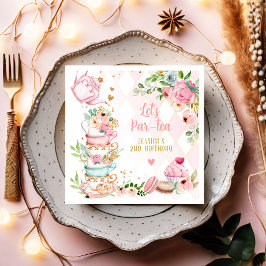 Tea Födelsedagsfest Rosa Flower Girl Par-tea Blomm Pappersservett