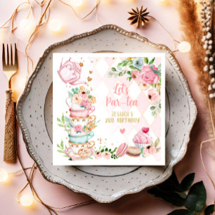 Tea Födelsedagsfest Rosa Flower Girl Par-tea Blomm Pappersservett