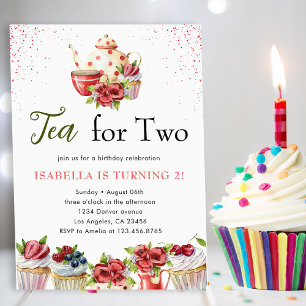 Tea för 2:a födelsedag i Blommigten Party Inbjudningar