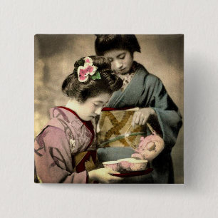 Tea för Geisha två i gammal Japan vintagejapan Knapp
