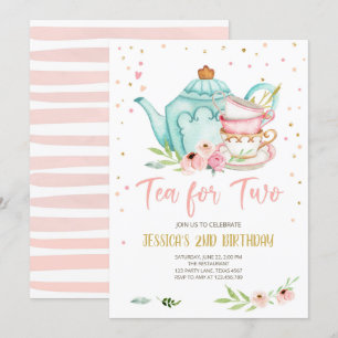 Tea för Inbjudan Blommigt Tea Party flicka på två