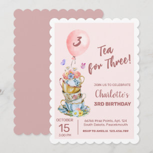 Tea för Rosa Blommigt i tre dagar Tea Party Inbjudningar
