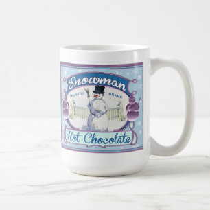 Tea för snögubbe för vintagekakaoetikett eller kaffemugg