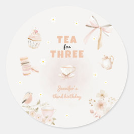 Tea for Three Birthday Invitation for Girls Runt Klistermärke