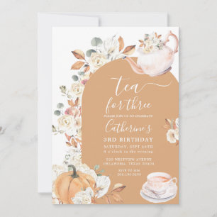 Tea for Three Pumpkin Boho Blommigt 3th Birthday Inbjudningar