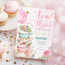 Tea för tre Födelsedagsfesters Rosa Blommigt Tea P