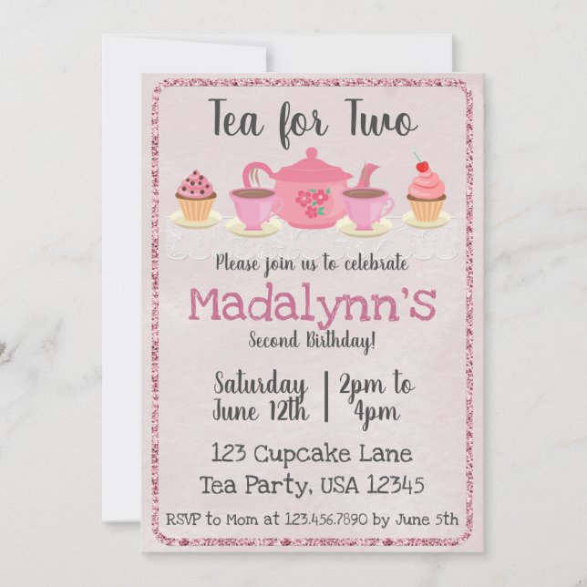 Tea för två andra födelsedagsinbjudningar till Ros Inbjudningar (Framsida)