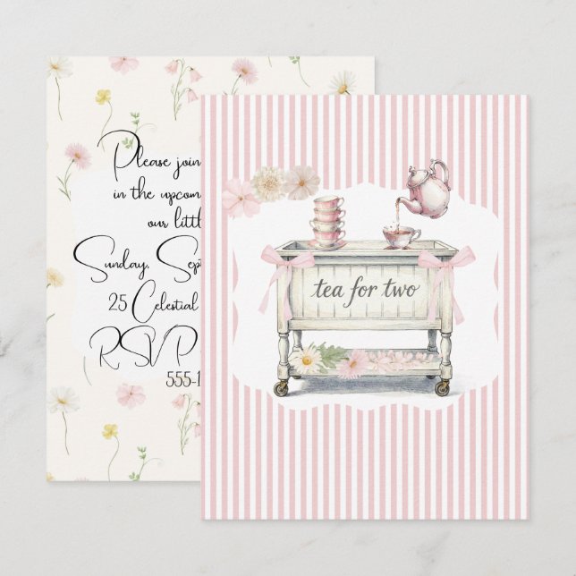 Tea för två baby shower digital nedladdning inbjudningar (Fram/baksida)