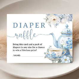Tea för två baby shower pojke blå blöja lotteri tilläggskort