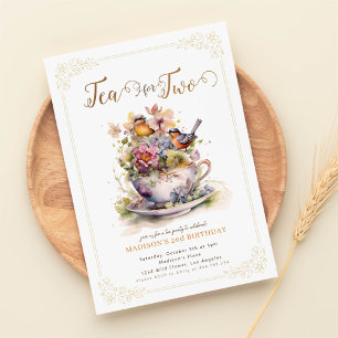 Tea för två blomfågelträdgårdstek party födelsedag inbjudningar